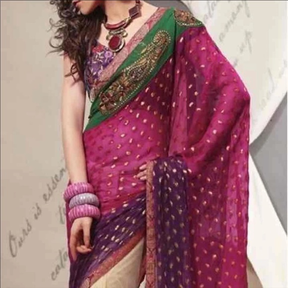 Ornate Paisley Motifs Adorned Multicolor half n half - Picture 1 of 15